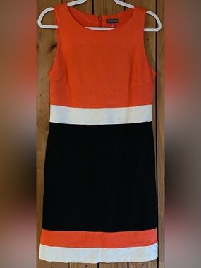 Vince Camuto Twisted Safari Orange, White & Black Colorblock Sheath Dress